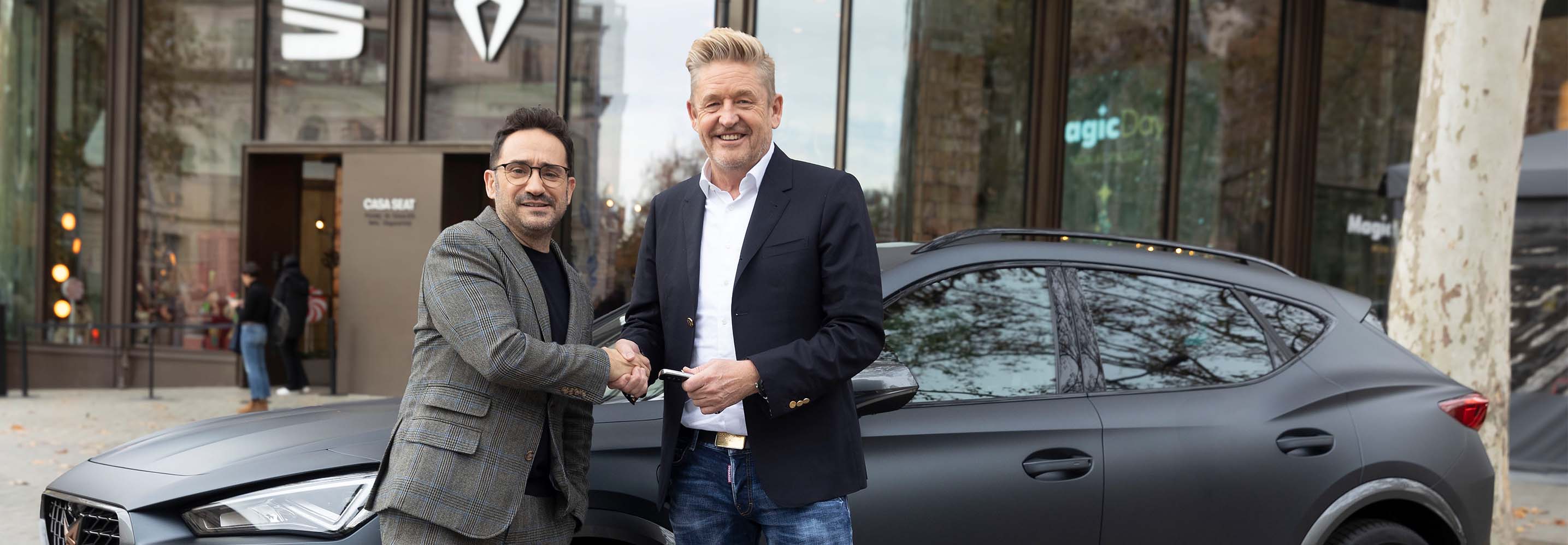 Juan Antonio Bayona posing as the new CUPRA brand ambassador with CUPRA's CEO Wayne Griffiths Juan Antonio Bayona posing as the new CUPRA brand ambassador with CUPRA's CEO Wayne Griffiths