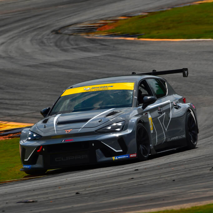 cupra leon vz tcr drifting on a race track during the imsa michelin pilot challenge