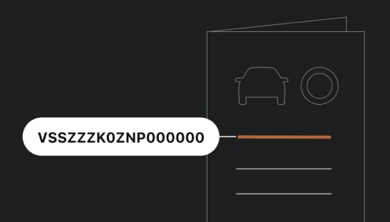 Illustration of a document showing the vehicle identification number highlighted with an icon of a car and text indicating the vin is also listed in car registration or insurance documents.