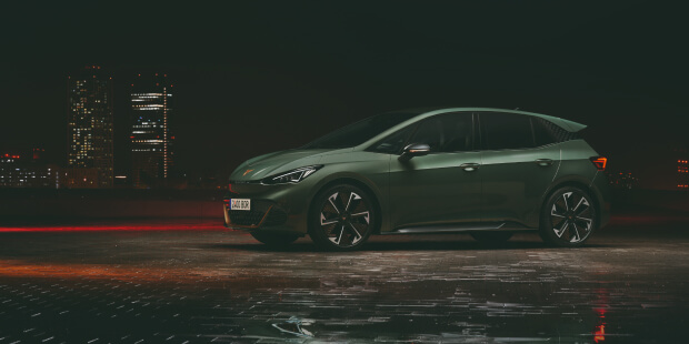 cupra born electric vehicle bev in green, powered by an electric motor