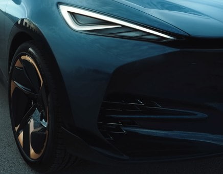 CUPRA Tavascan petrol blue matte colour with full LED headlights